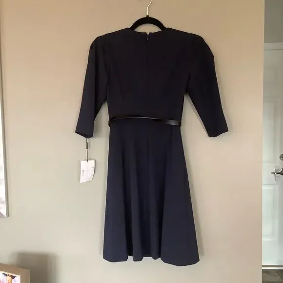 CALVIN KLEIN Navy 3/4 Sleeve Crew Neck Above The Knee Dress - Picture 9 of 9